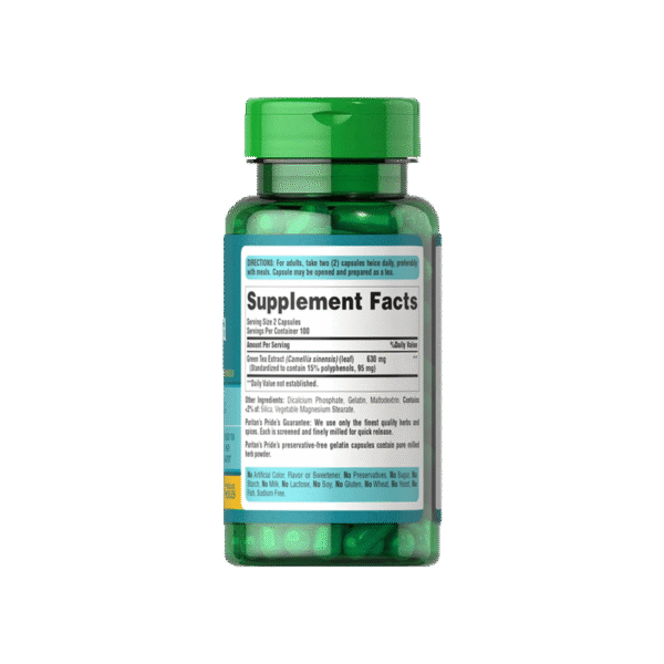 كبسولات الشاي الاخضر للتخسيس وحرق الدهون من بيورتان برايد الأمريكية - Green Tea extract Puritan’s Pride تركيز 315 جم / 100 كبسولة