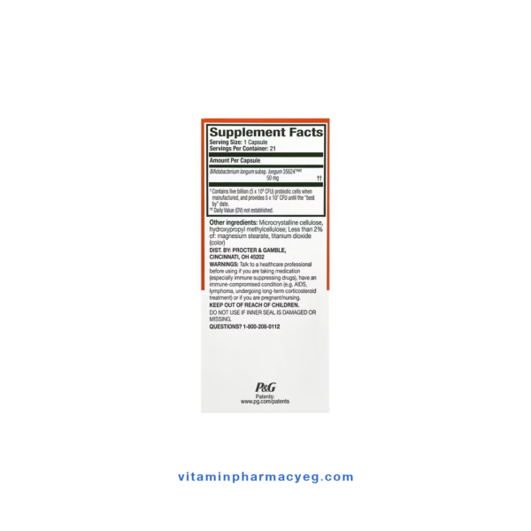 Align Probiotic 50mg Supplement Facts - علاج انتفاخات متكررة و التخلص من الغازات